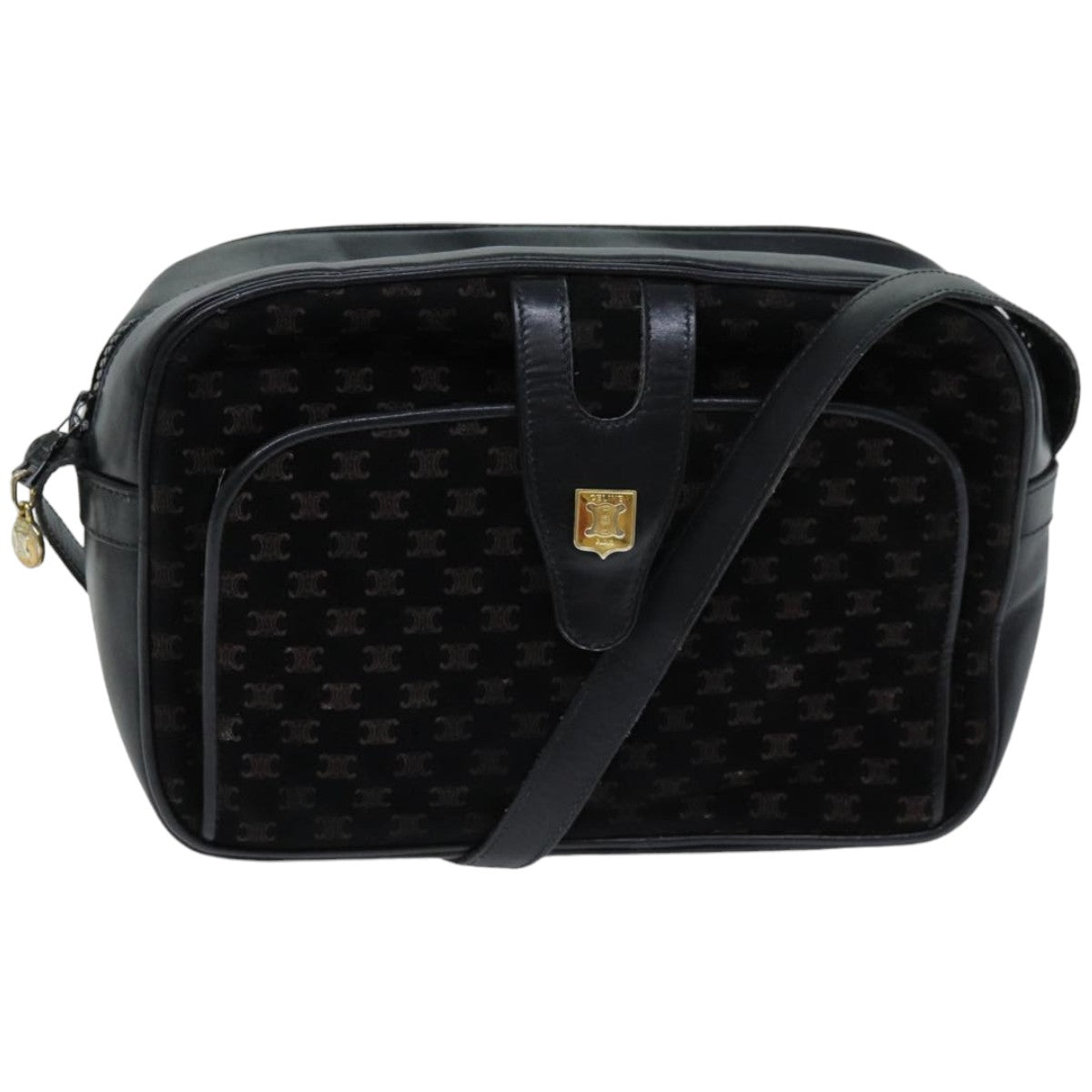 Luxury CELINE Macadam Canvas Shoulder Bag Black 76081