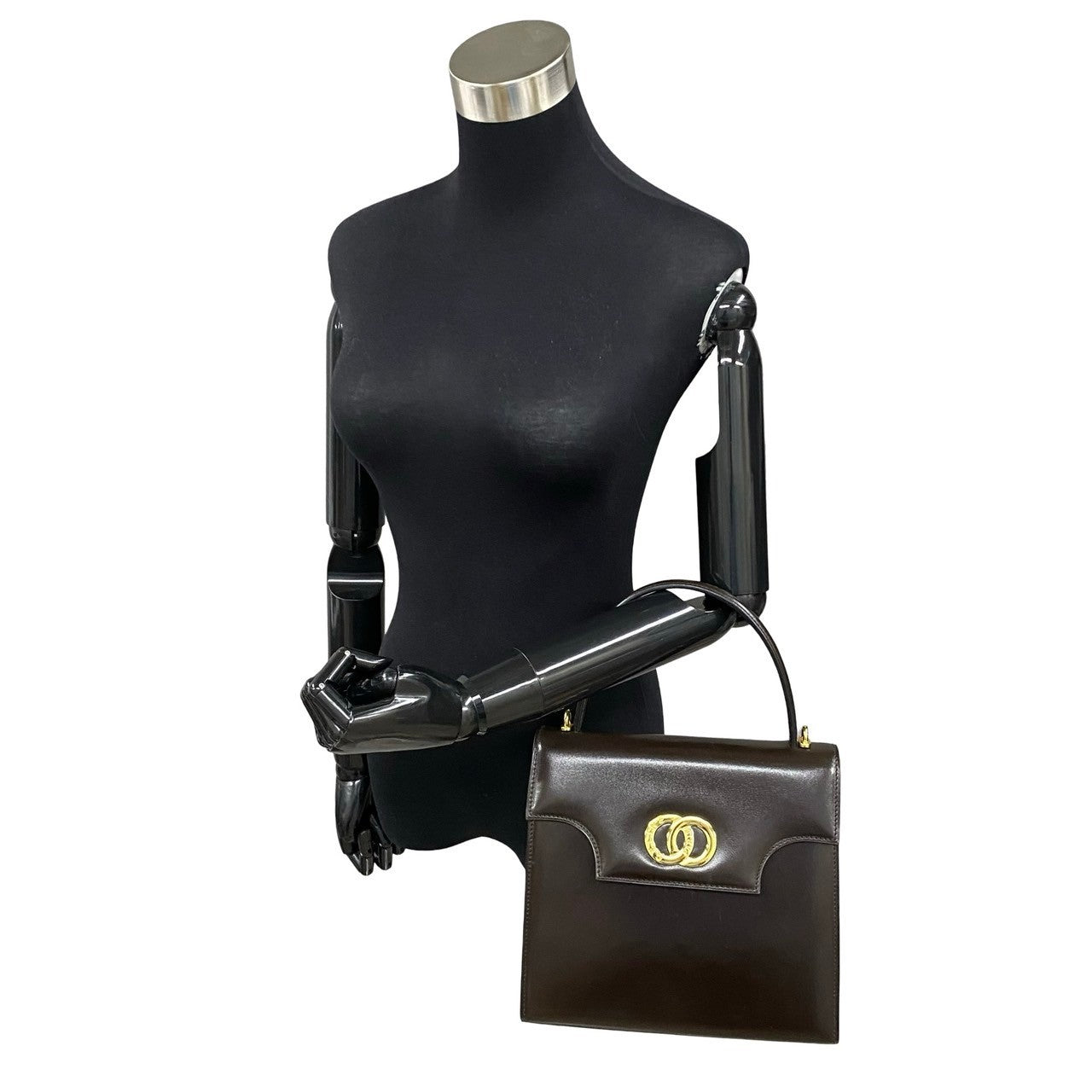 CELINE Tote Bag Calfskin Brown Circle Logo Metal Women