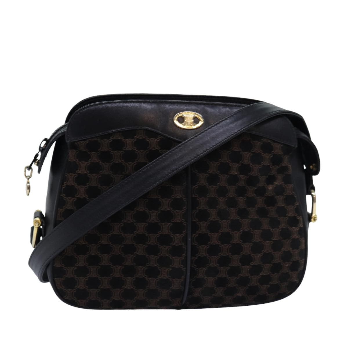 Luxury CELINE Triomphe Canvas Shoulder Bag Suede Black 76792