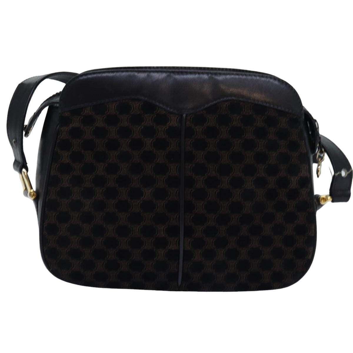 Luxury CELINE Triomphe Canvas Shoulder Bag Suede Black 76792