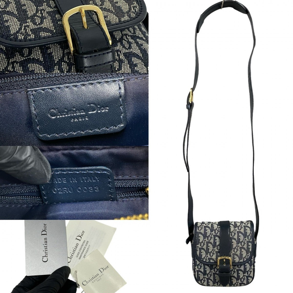 Dior Shoulder Bag Leather, Canvas Navy Trotter Pattern Women