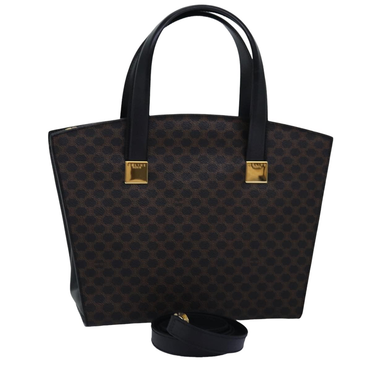 Luxury CELINE Macadam Canvas Hand Bag PVC 2way Black 77386