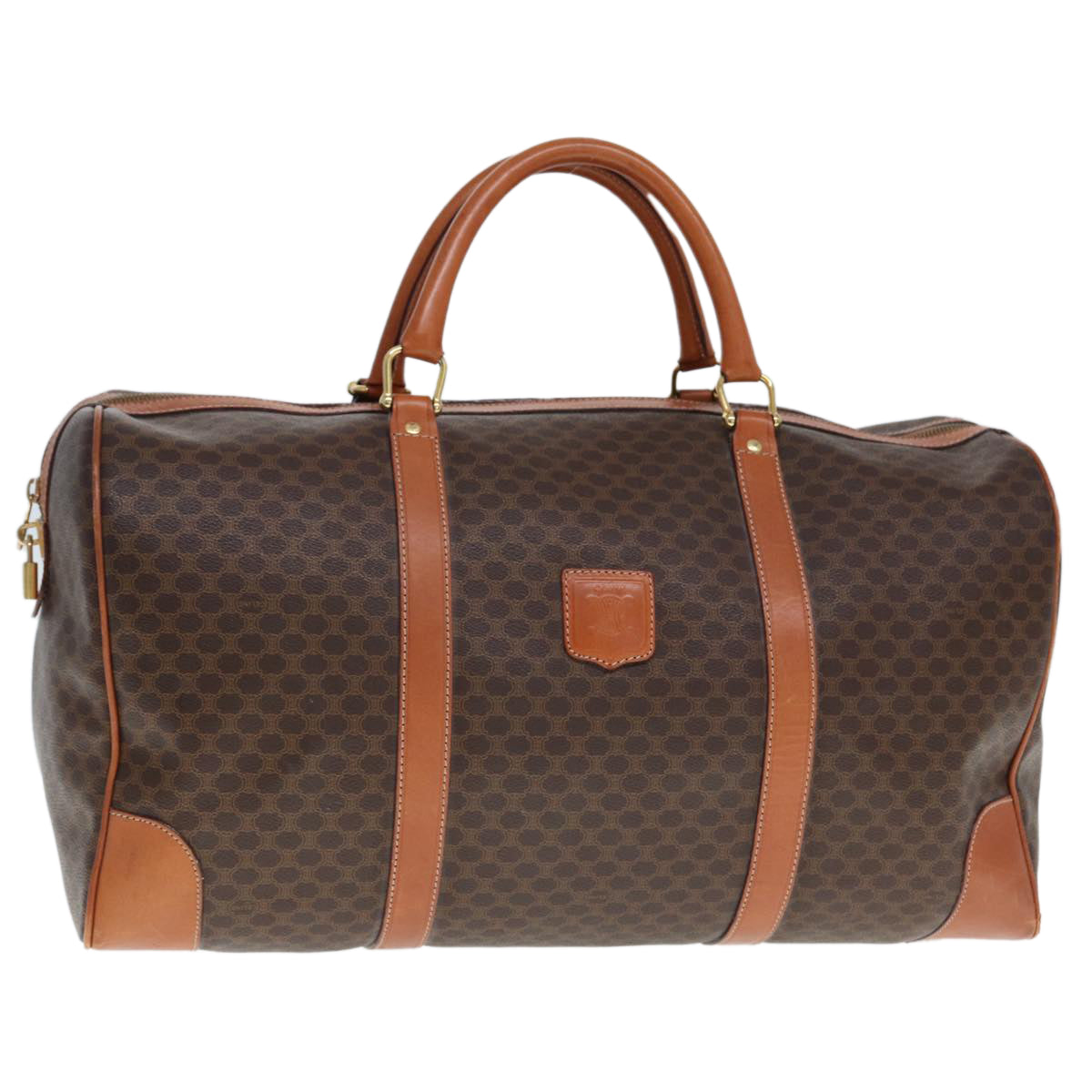 Luxury CELINE Macadam Canvas Boston Bag PVC Leather Brown 77390