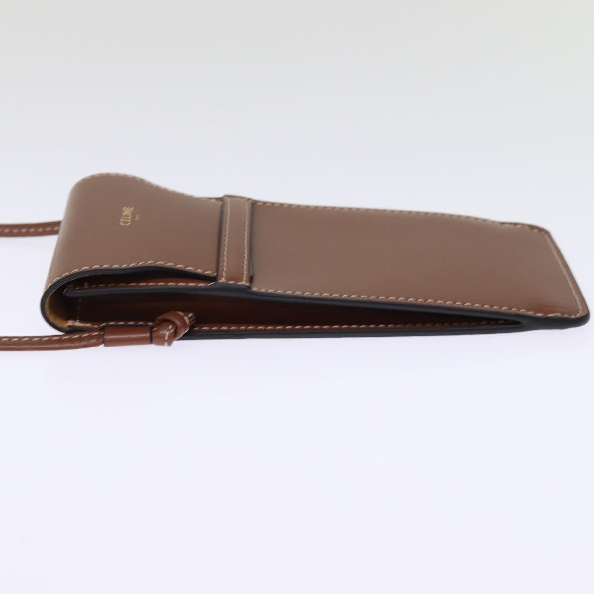 Luxury CELINE Shoulder Pouch Leather Brown 77443