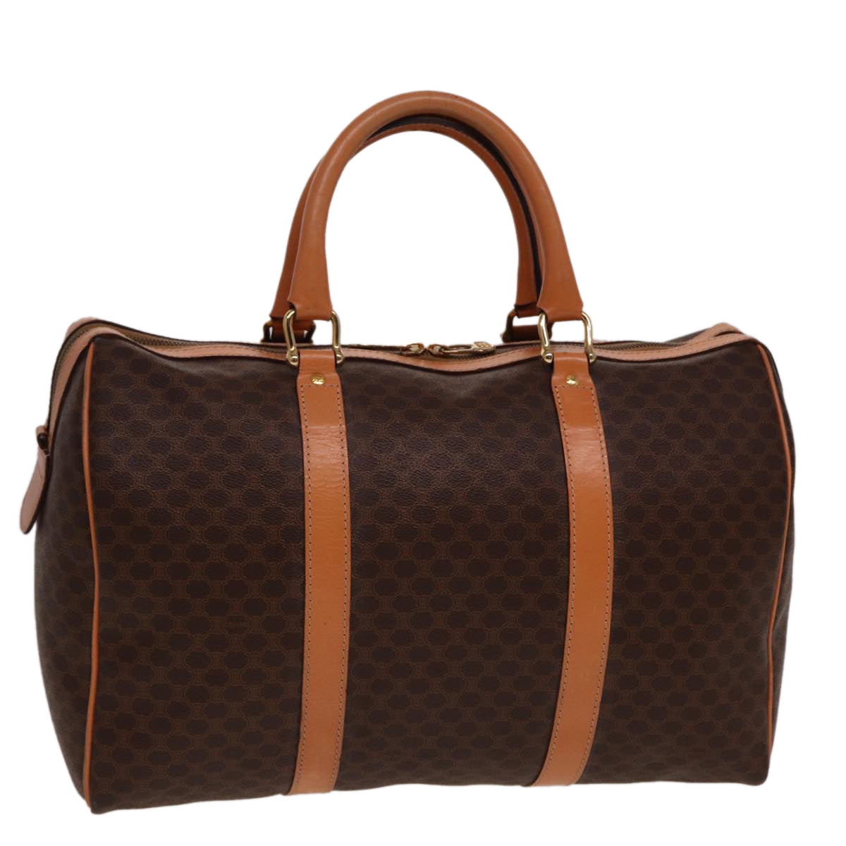 Luxury CELINE Macadam Canvas Boston Bag PVC Leather Brown 77648