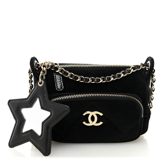 Chanel Velvet Effect Nylon Shiny Crumpled Clutch Bag - Rovelle Bags