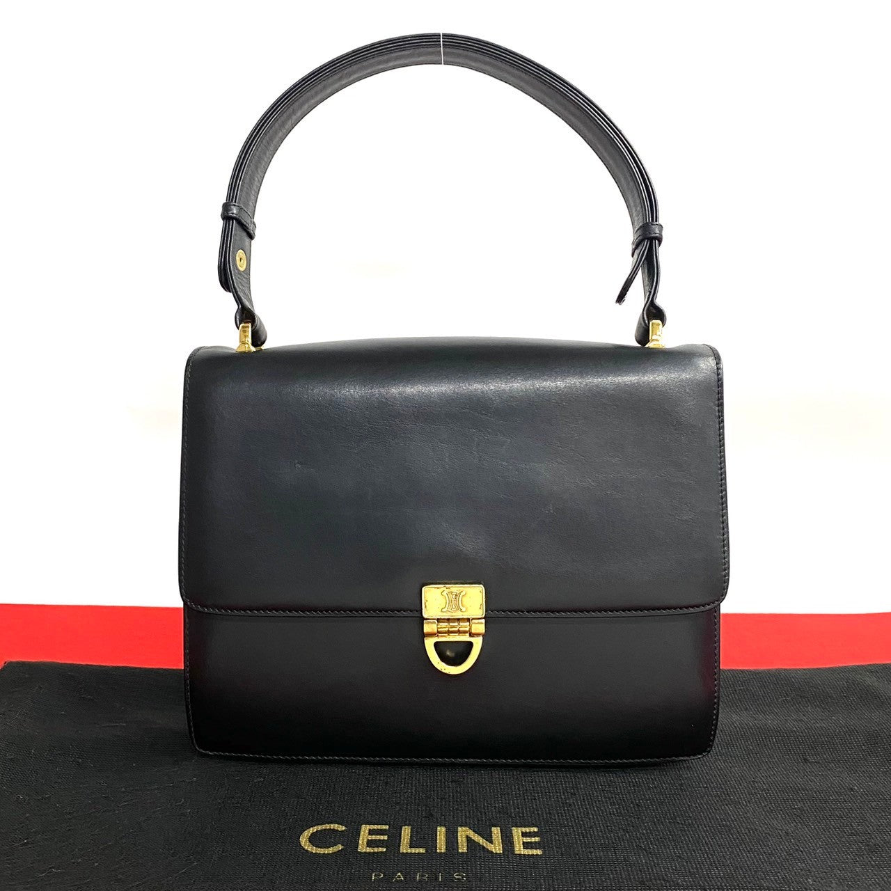 CELINE Shoulder Bag leather black Triomphe logo Metal Women