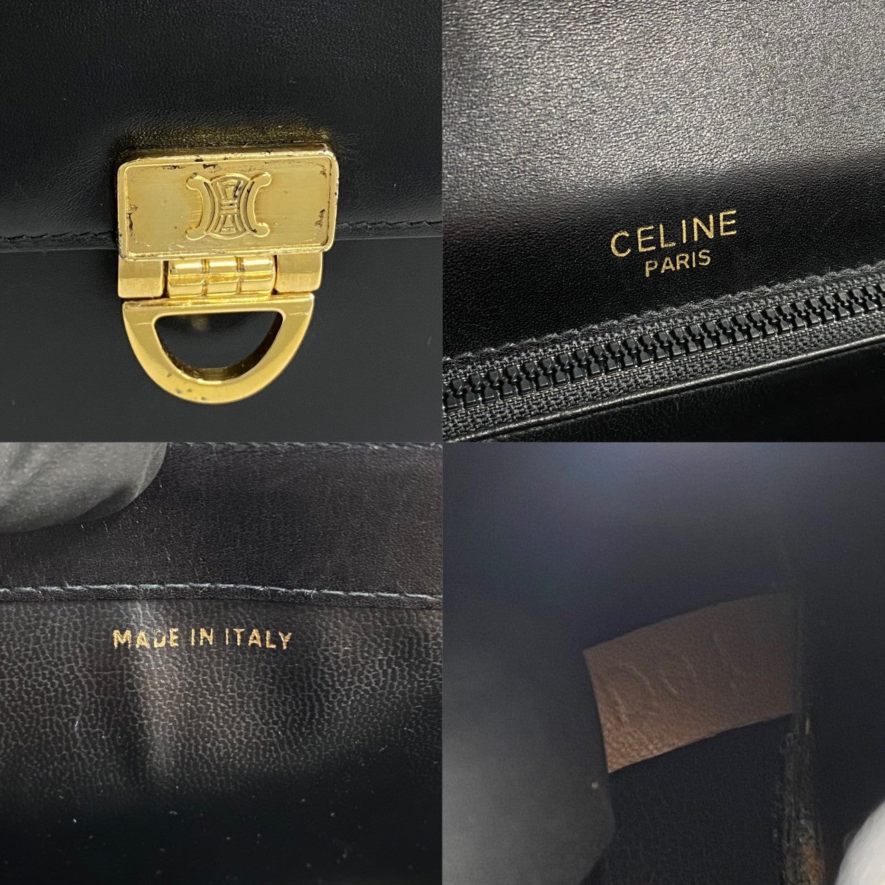 CELINE Shoulder Bag leather black Triomphe logo Metal Women