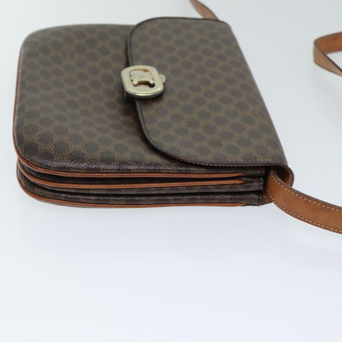 Luxury CELINE Macadam Canvas Shoulder Bag PVC Leather Brown 78222