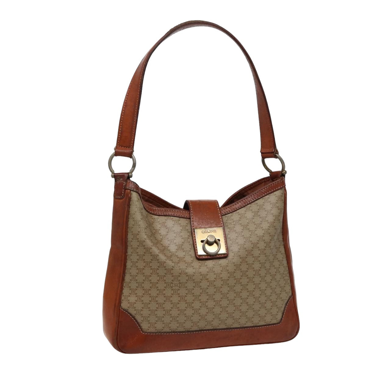 Luxury CELINE Macadam Canvas Shoulder Bag Beige 78224