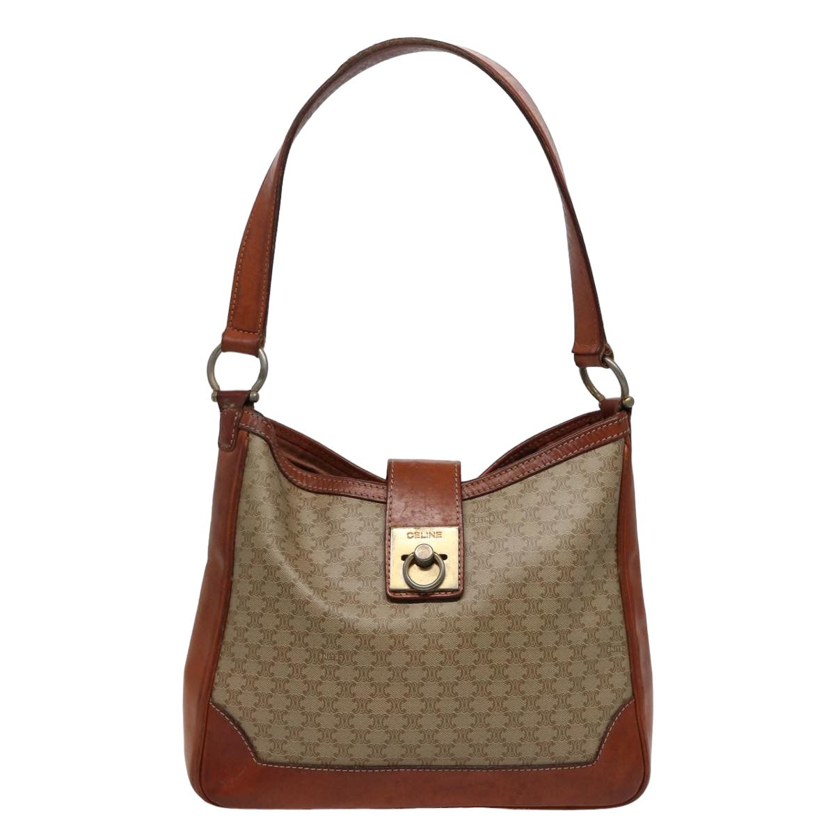 Luxury CELINE Macadam Canvas Shoulder Bag Beige 78224