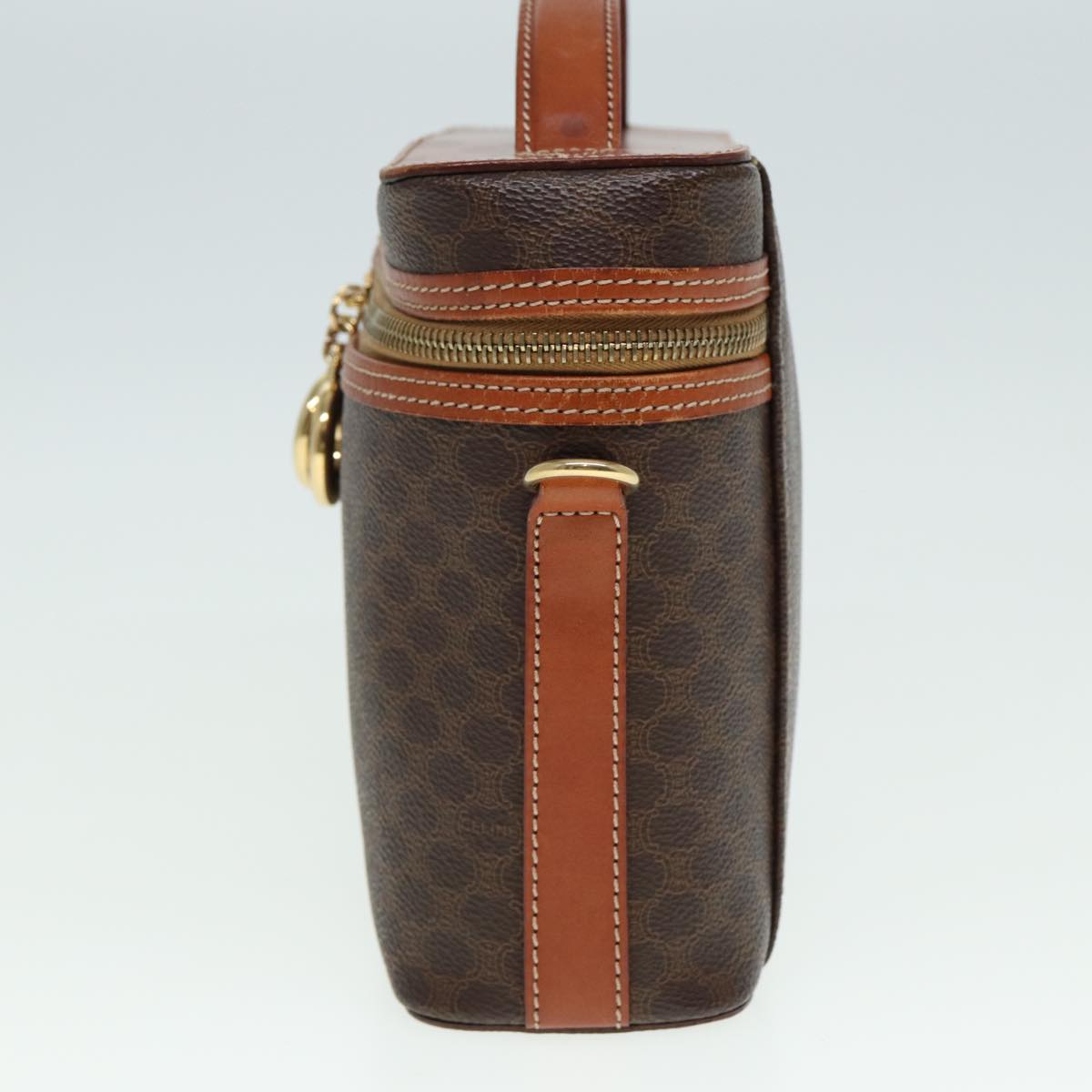 Luxury CELINE Vany Macadam Canvas Cosmetic Pouch PVC Leather 2way Brown 78225