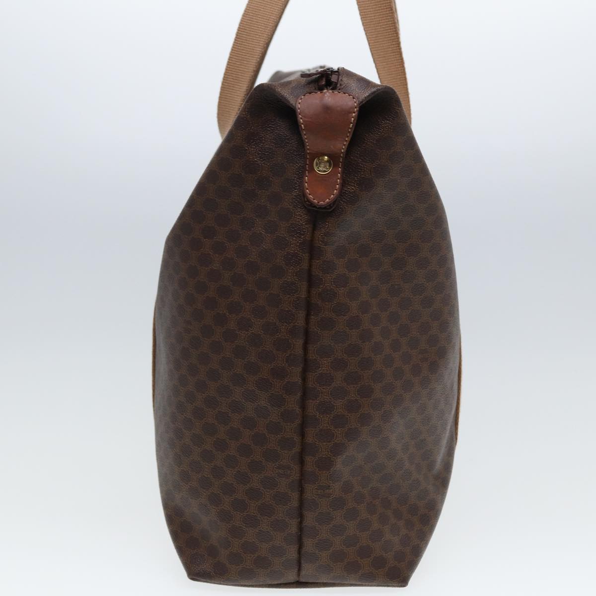 Luxury CELINE Macadam Canvas Boston Bag PVC Leather Brown Beige 78275