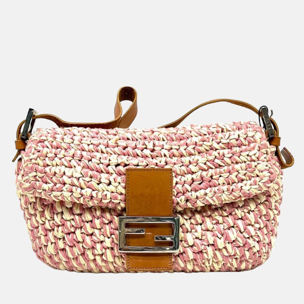 Fendi Baguette Raffia Straw Multicolor Shoulder Bag