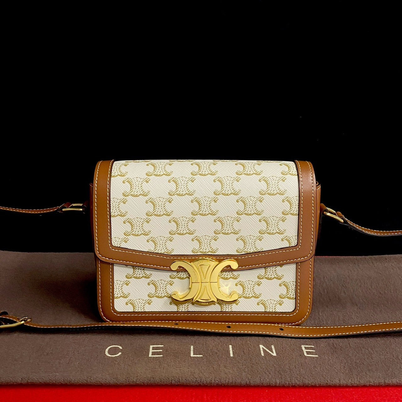 CELINE Shoulder Bag Leather, PVC Brown Triomphe logo Metal Teen Triomphe Women