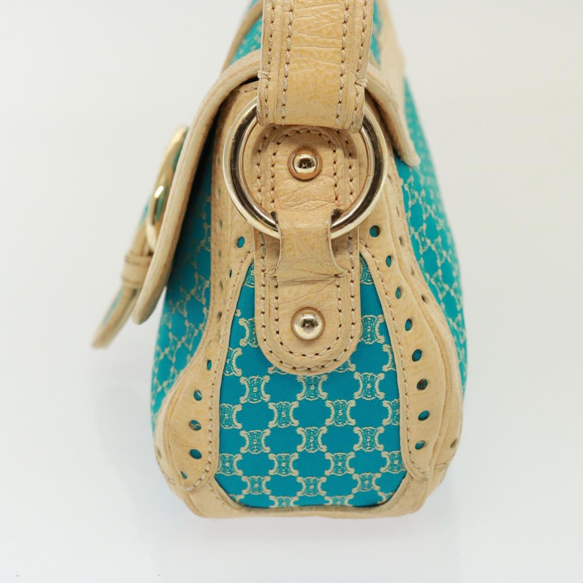 Luxury CELINE Macadam Canvas Shoulder Bag Turquoise Blue 79101