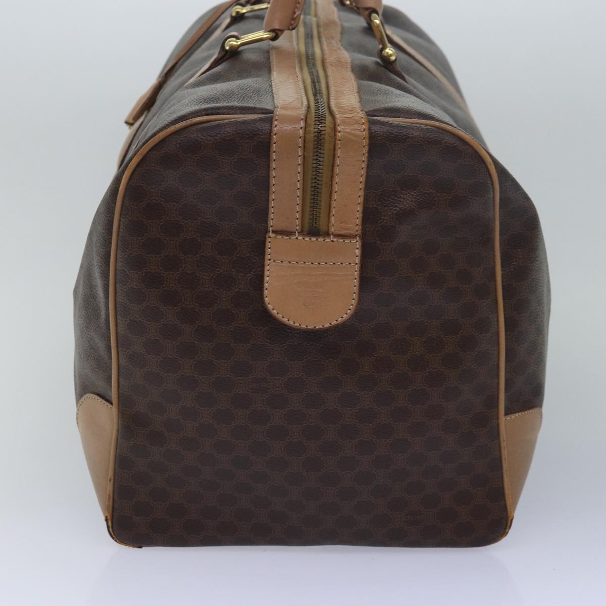 Luxury CELINE Macadam Canvas Boston Bag PVC Leather Brown 79437