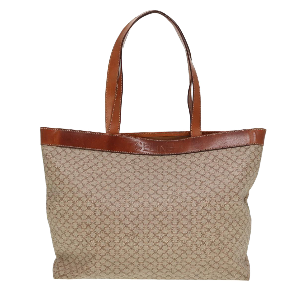 Luxury CELINE Macadam Canvas Tote Bag Beige Brown 79545