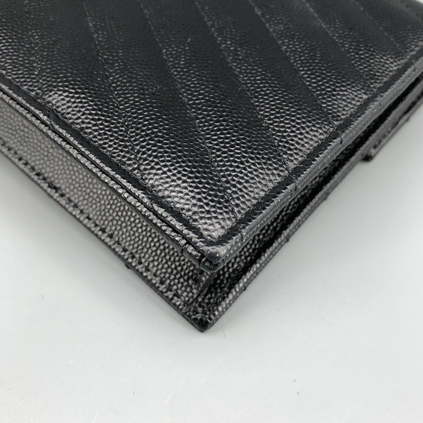 Saint Laurent Envelope Chevron Grain Leather Chain Shoulder Bag Black