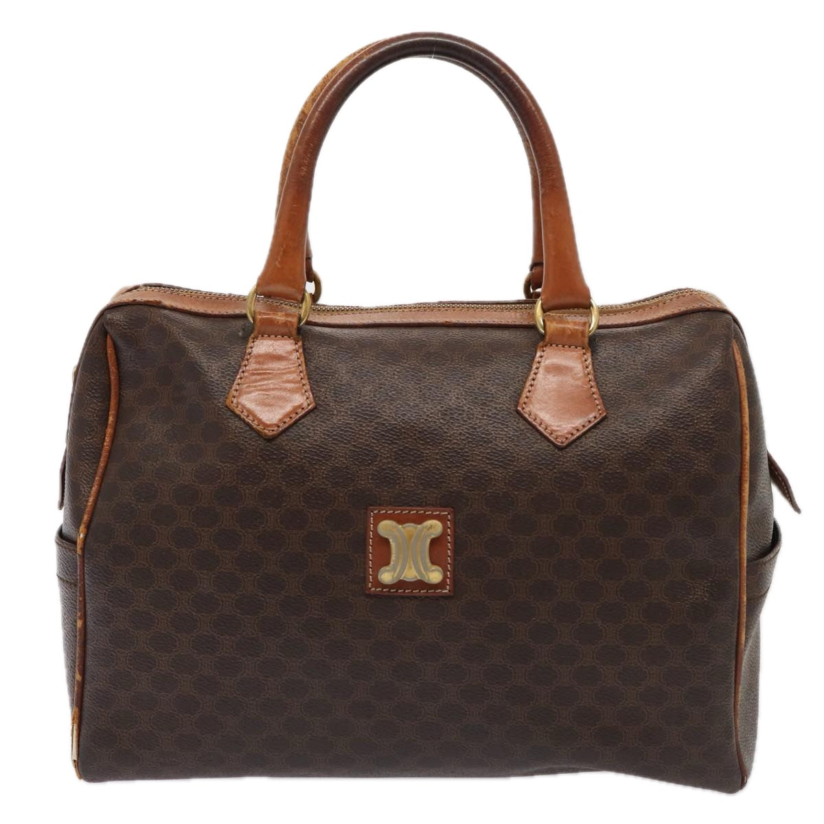 Luxury CELINE Macadam Canvas Boston Bag PVC Leather 2Set Brown 79790