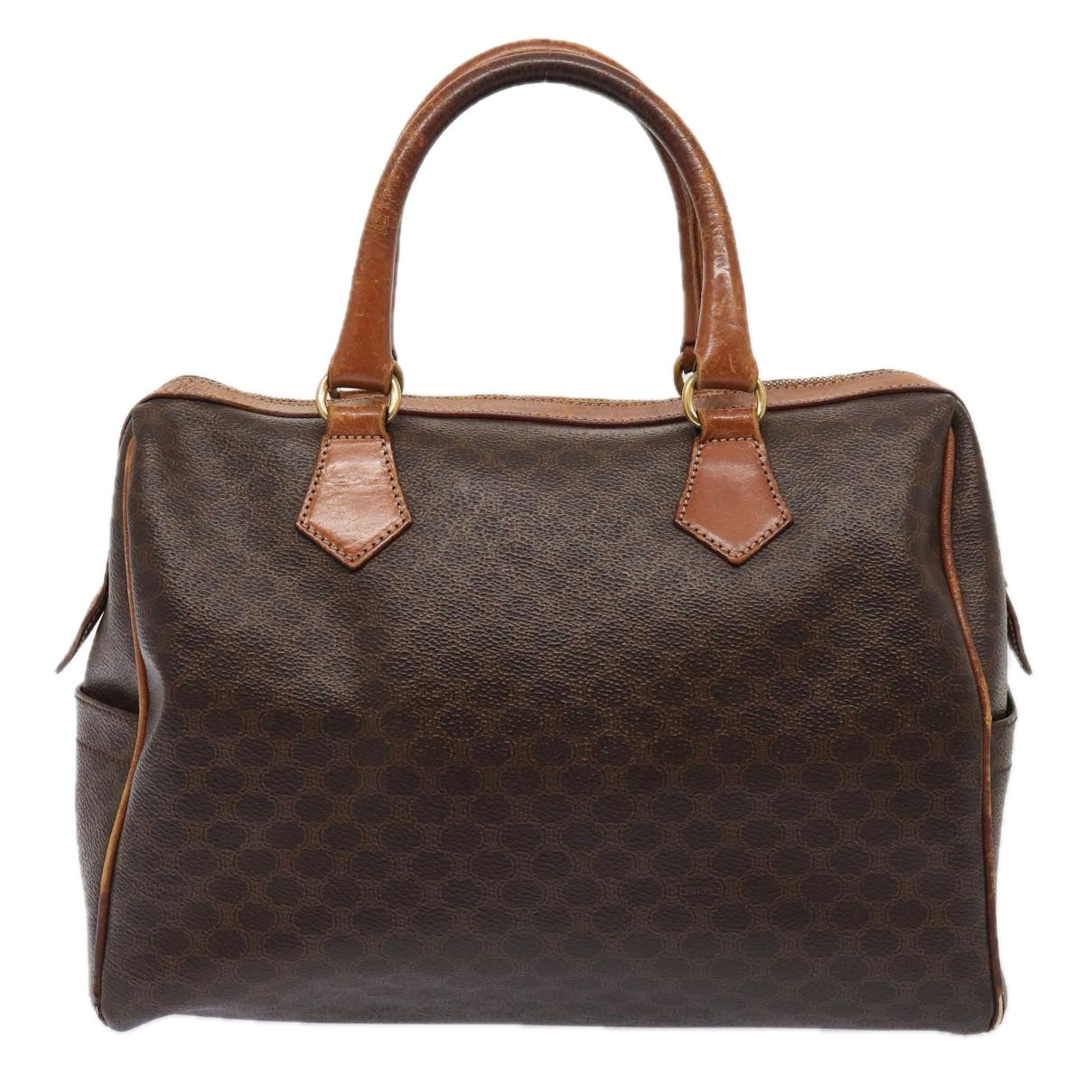 Luxury CELINE Macadam Canvas Boston Bag PVC Leather 2Set Brown 79790