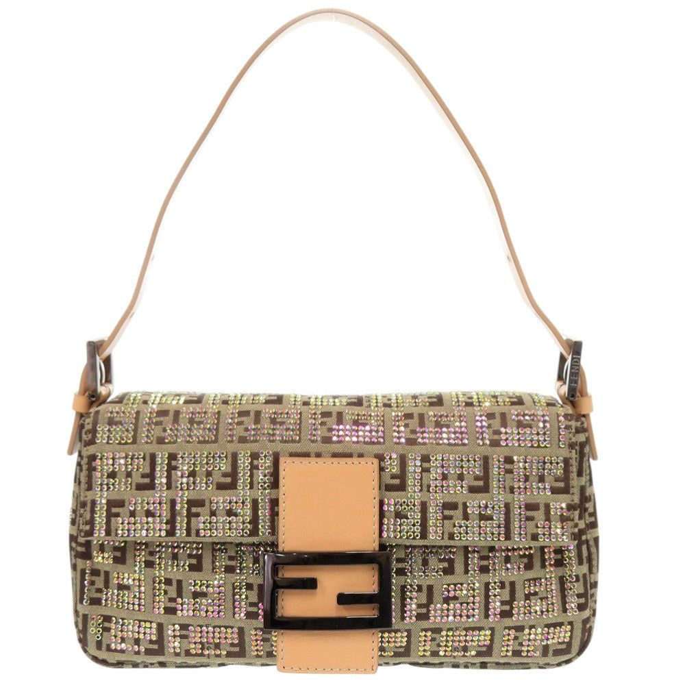 FENDI Shoulder Bag 8BR000 Canvas, Stone beige Mamma Bucket Zucca Pattern FFMetal