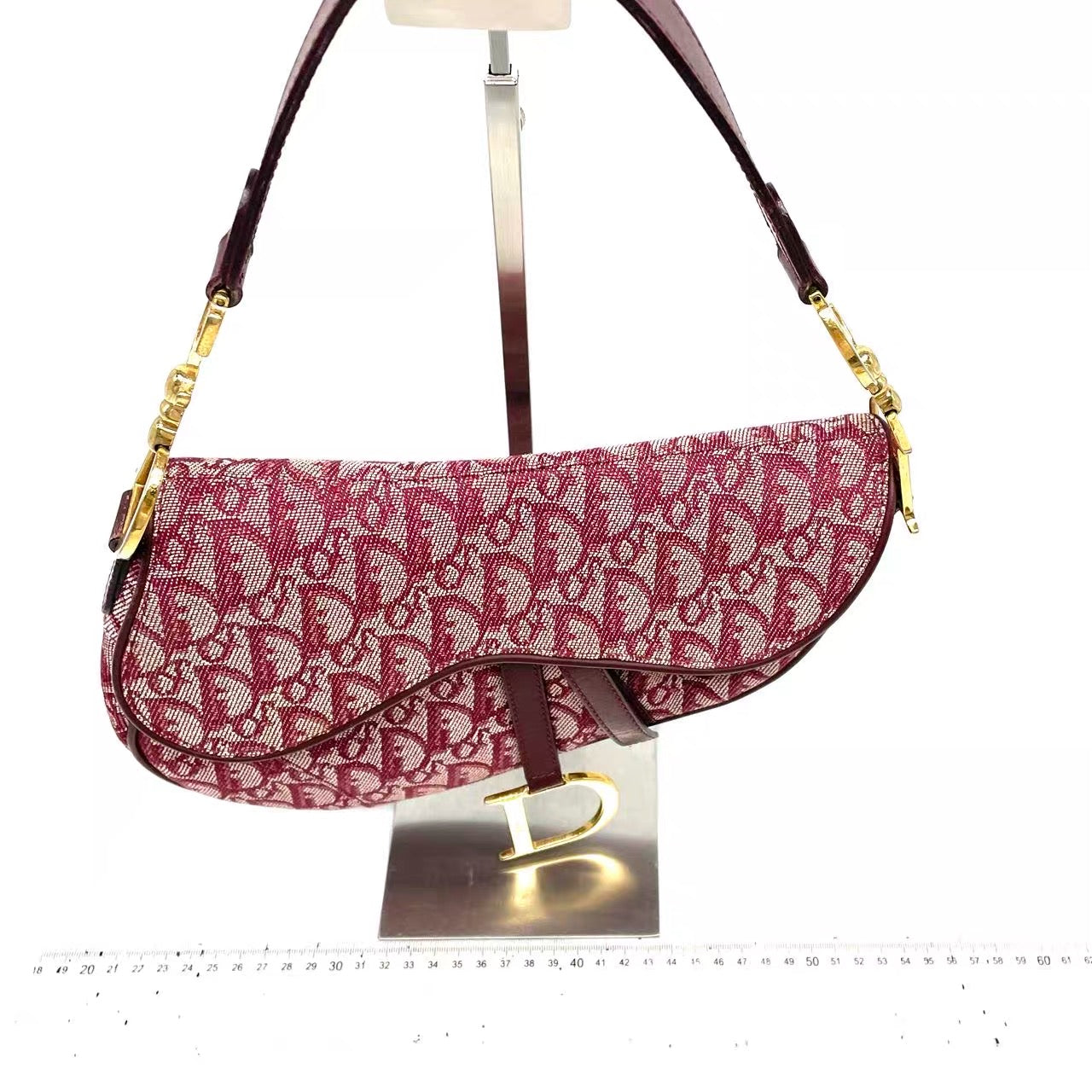 Dior Saddle Medium Red Burgundy Monogram Oblique Shoulder Bag 2002