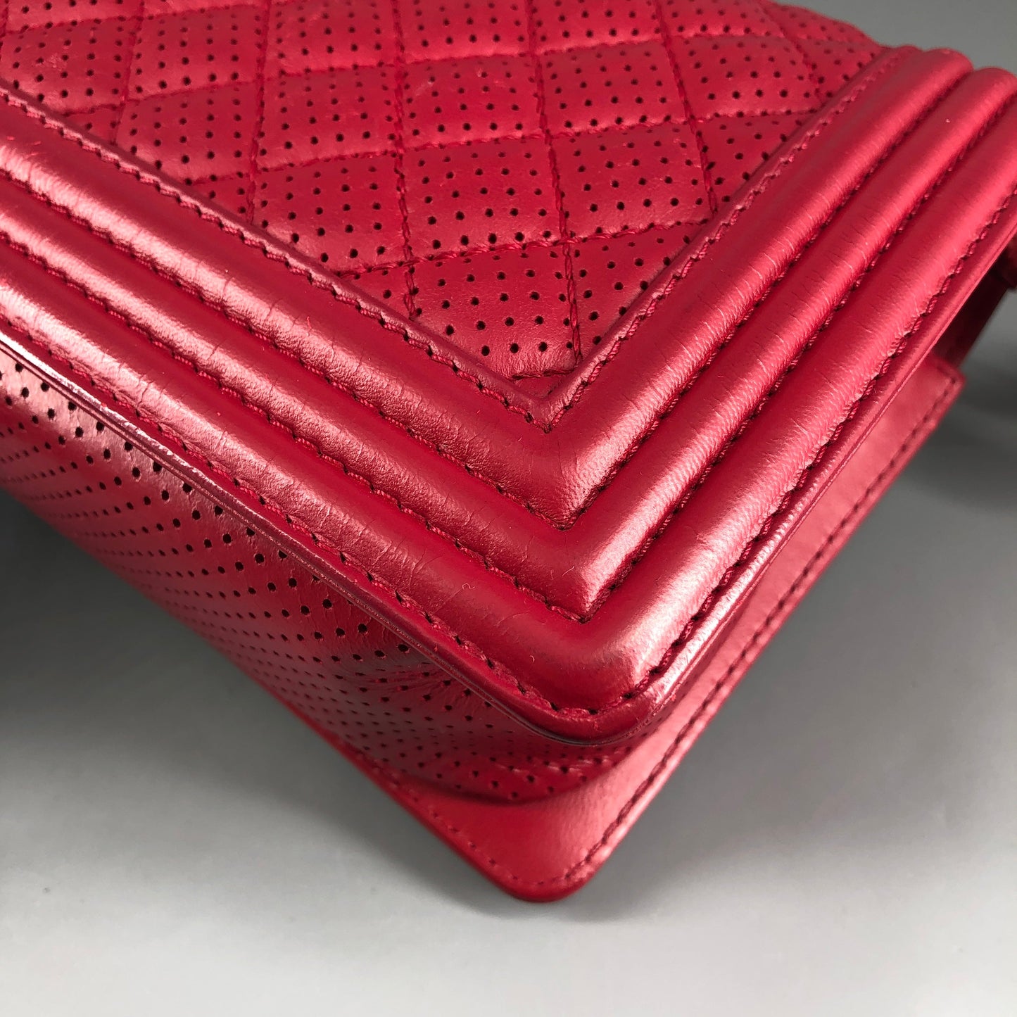 Chanel Boy Perforated Lambskin Quilted Shoulder Bag Hot Pink