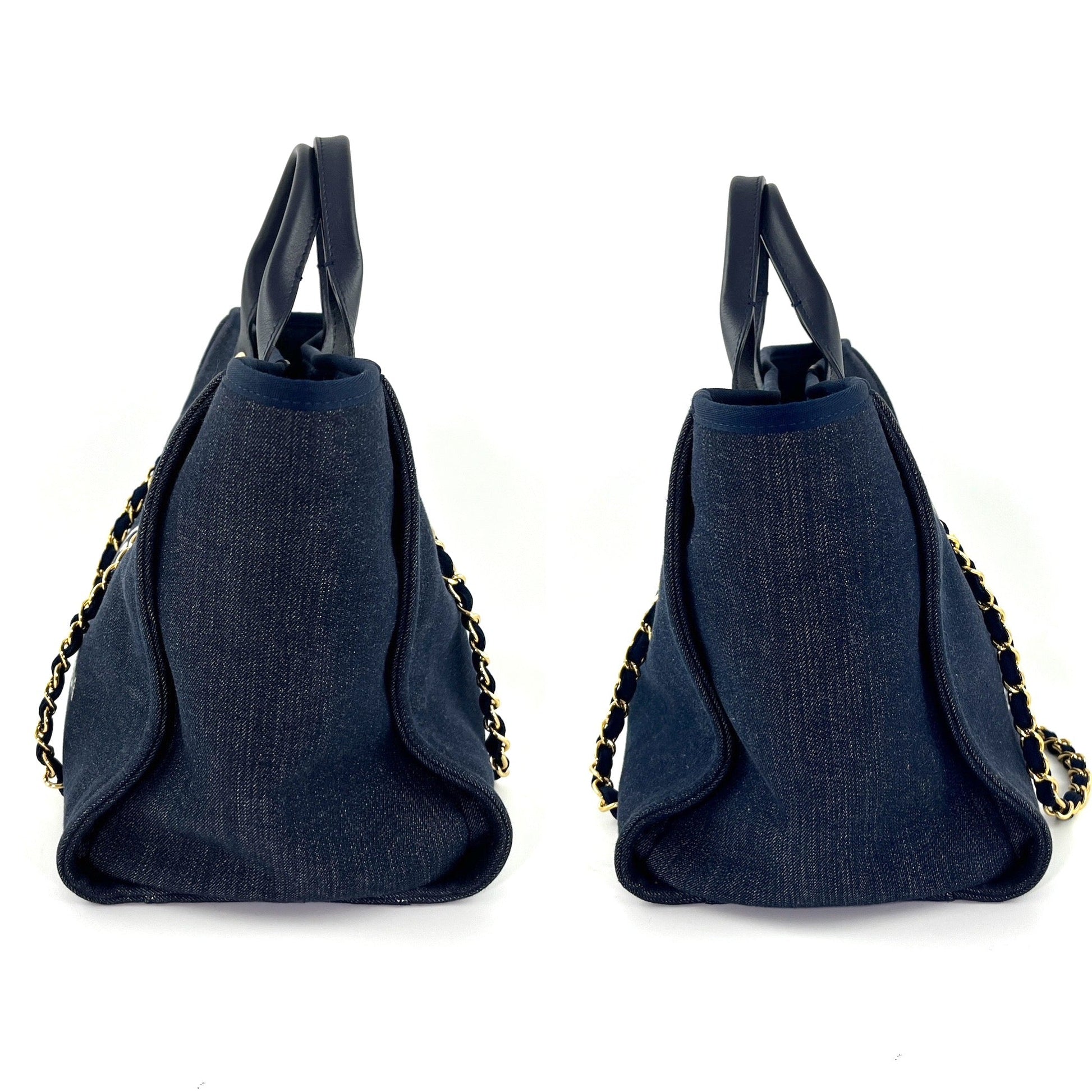 Chanel Deauville Medium Navy Shopping Tote Tote Bag - Rovelle Bags