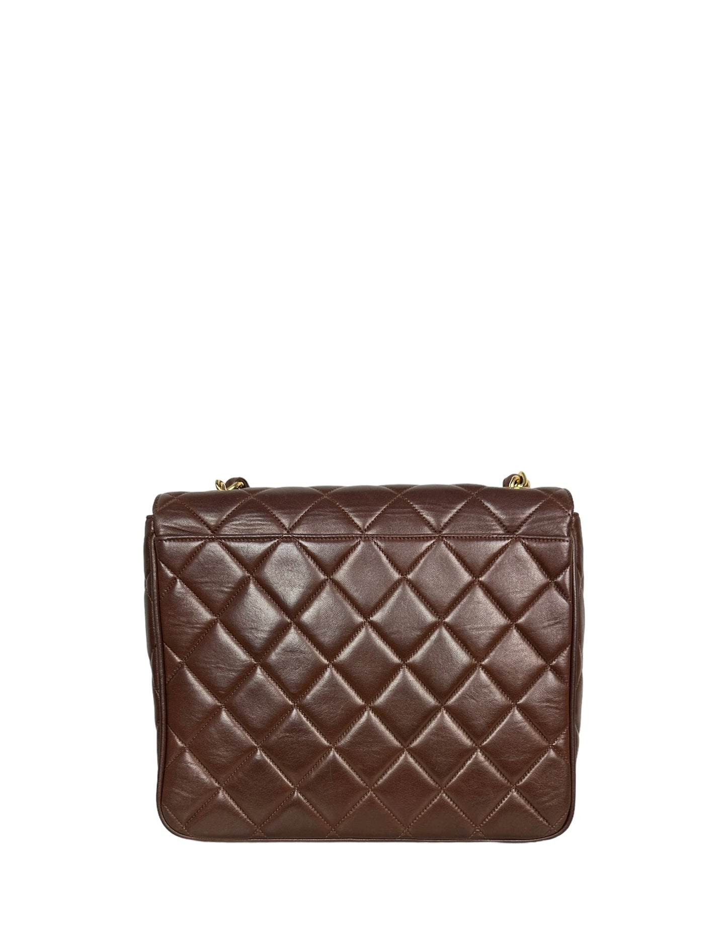 Chanel 1990s Brown Lambskin Leather CC Flap Bag - Rovelle Bags