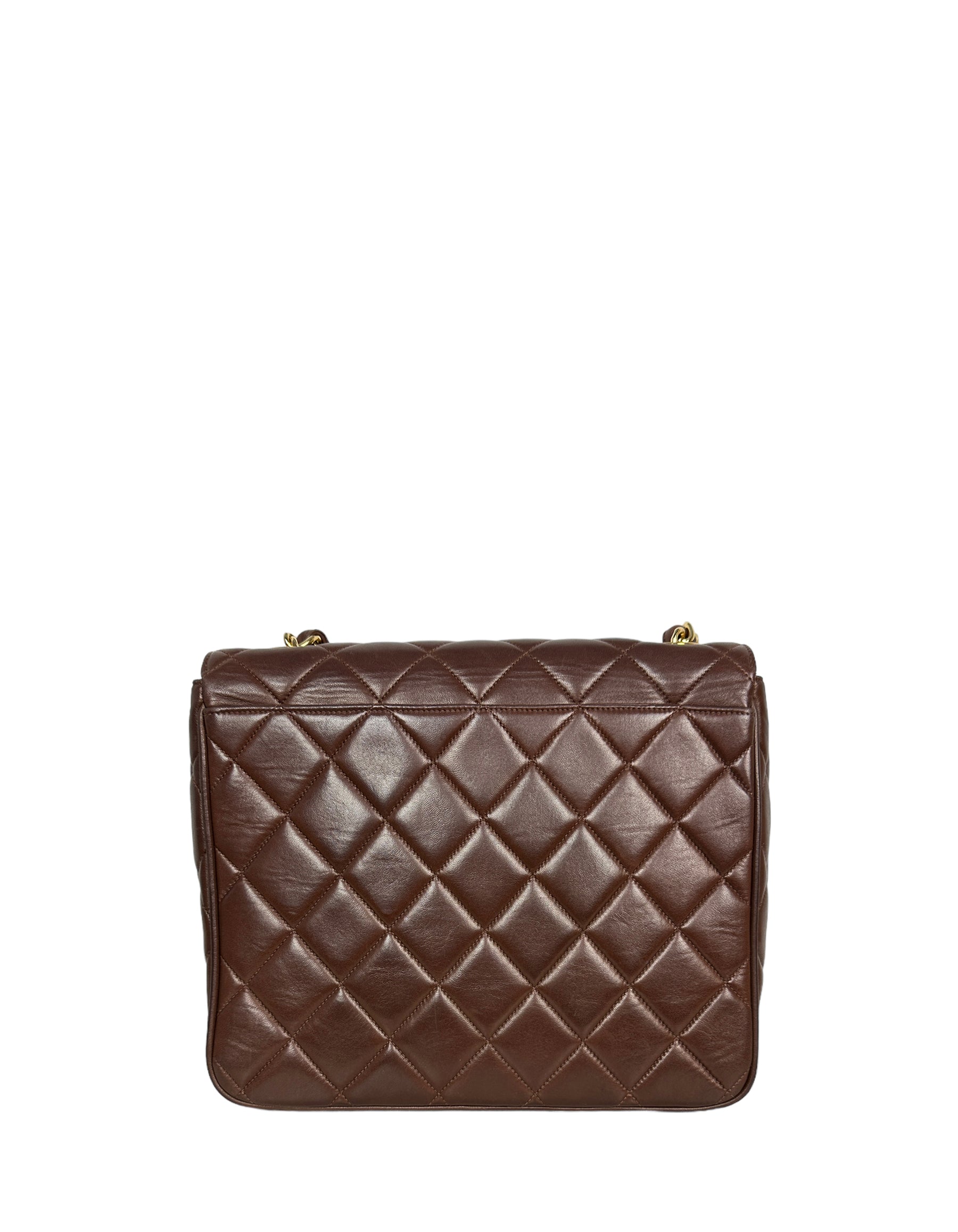 Chanel 1990s Brown Lambskin Leather CC Flap Bag - Rovelle Bags