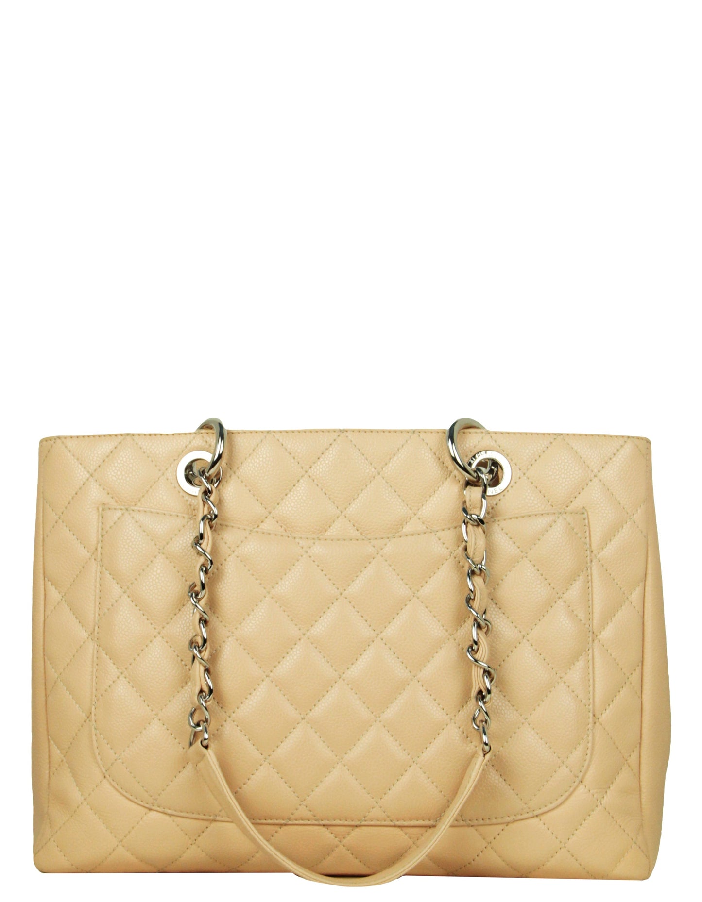 Chanel Beige Caviar Leather Quilted Grand Tote Bag - Rovelle Bags