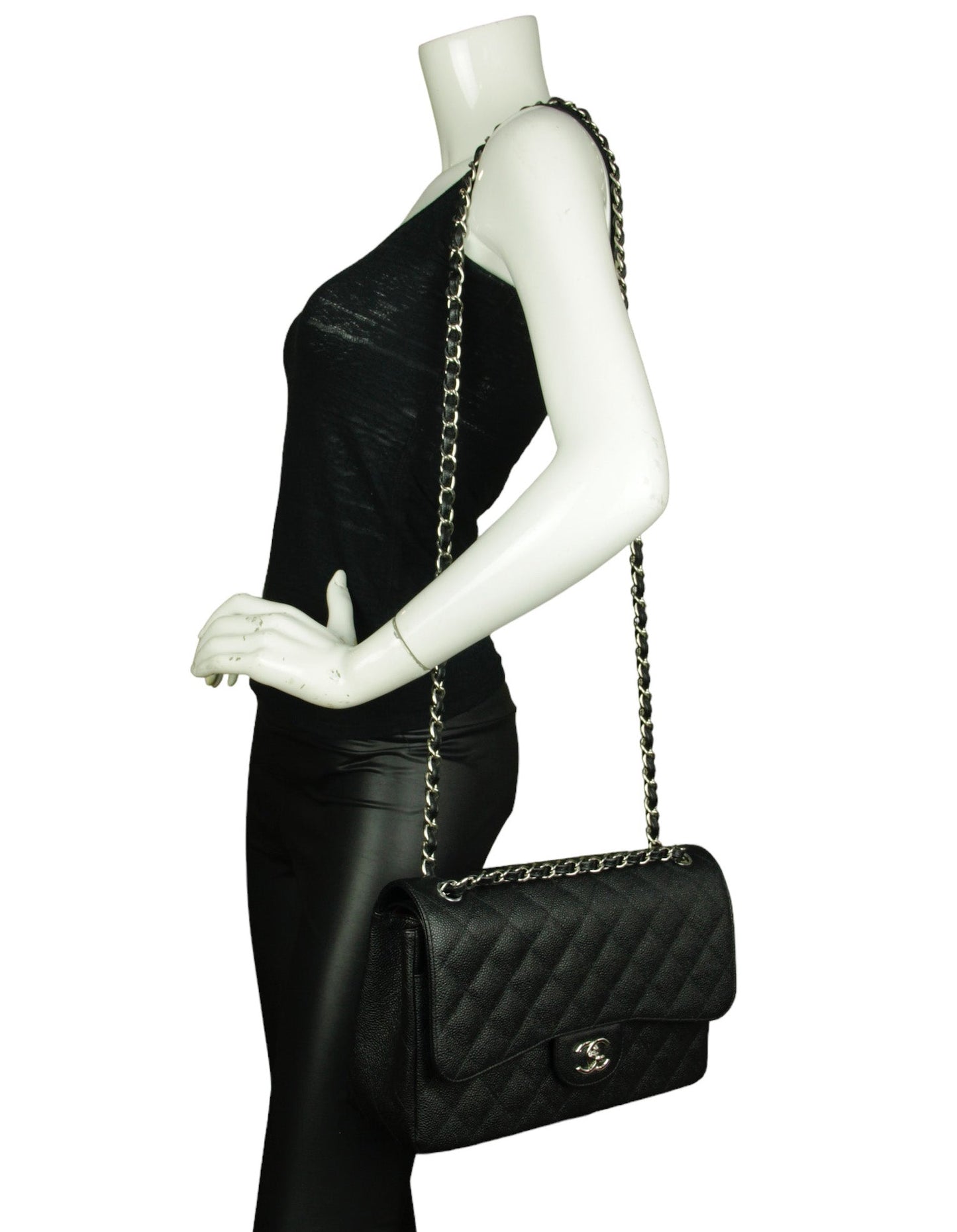Chanel Black Caviar Leather Double Flap Flap Bag - Rovelle Bags
