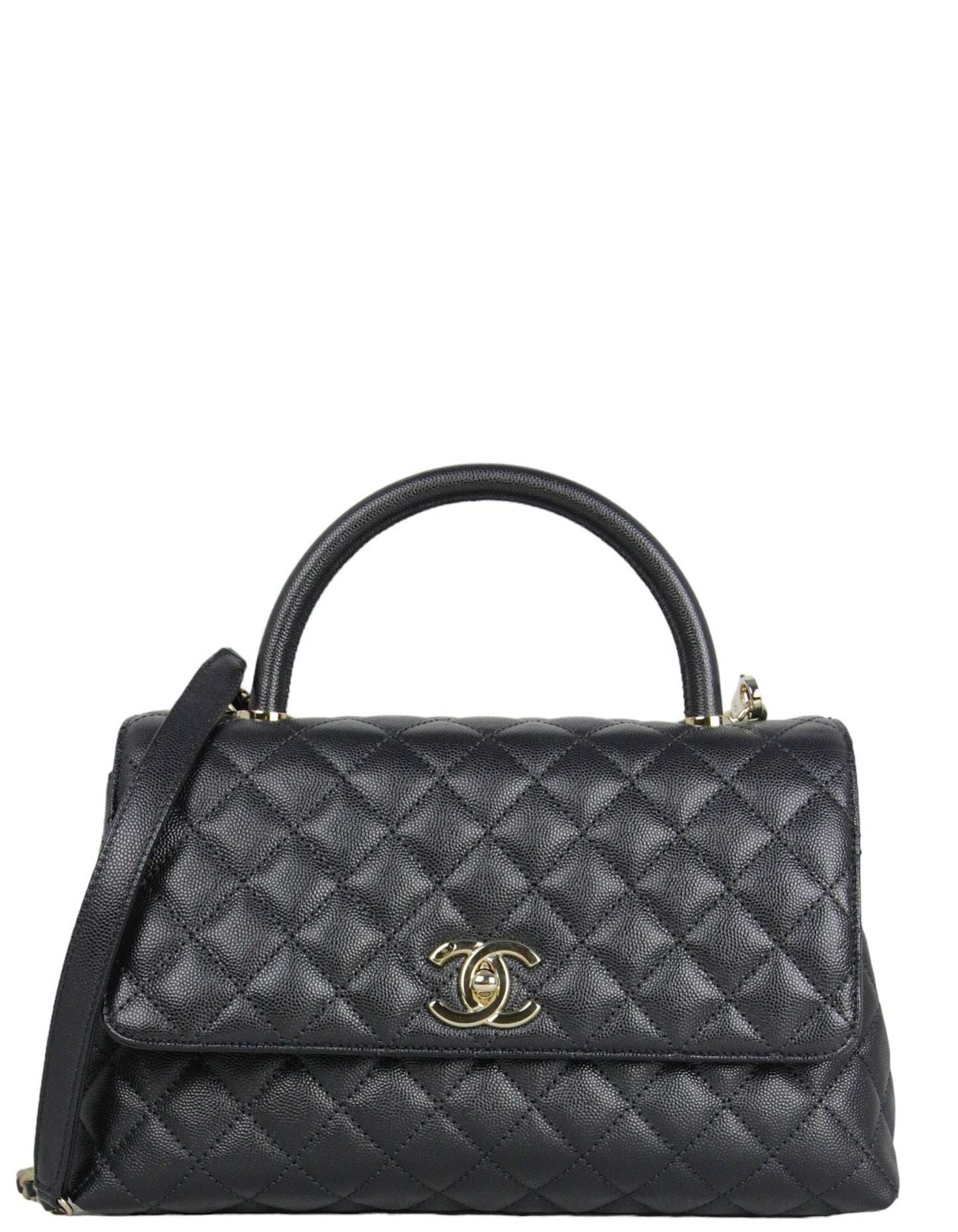 Chanel Black Caviar Small Coco Handle Handbag - Rovelle Bags