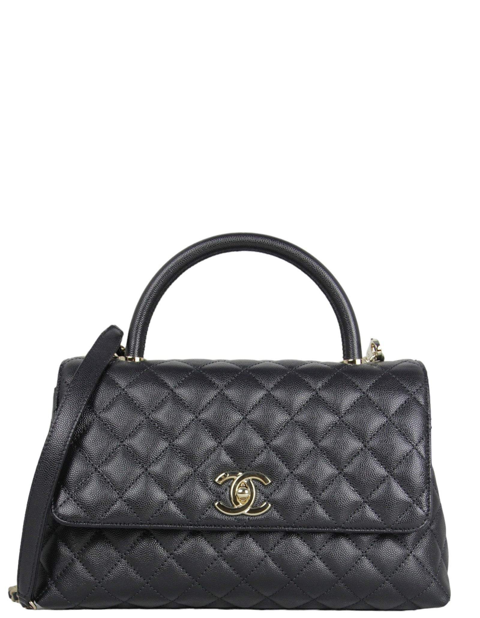 Chanel Black Caviar Small Coco Handle Handbag - Rovelle Bags