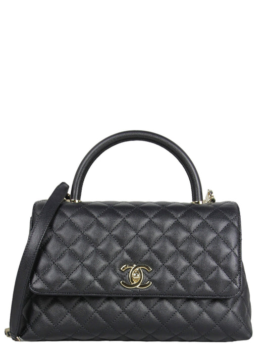 Chanel Black Caviar Small Coco Handle Handbag - Rovelle Bags