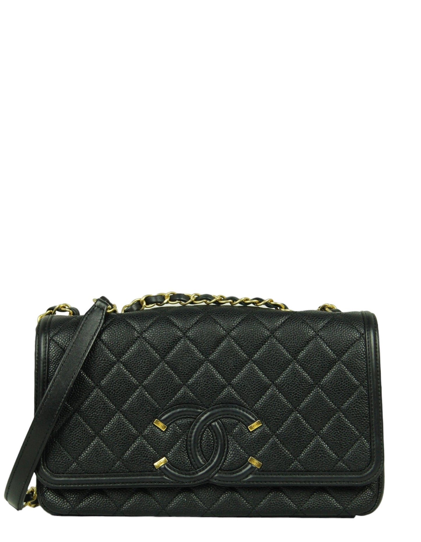 Chanel Black Caviar Medium CC Filigree Crossbody Bag - Rovelle Bags