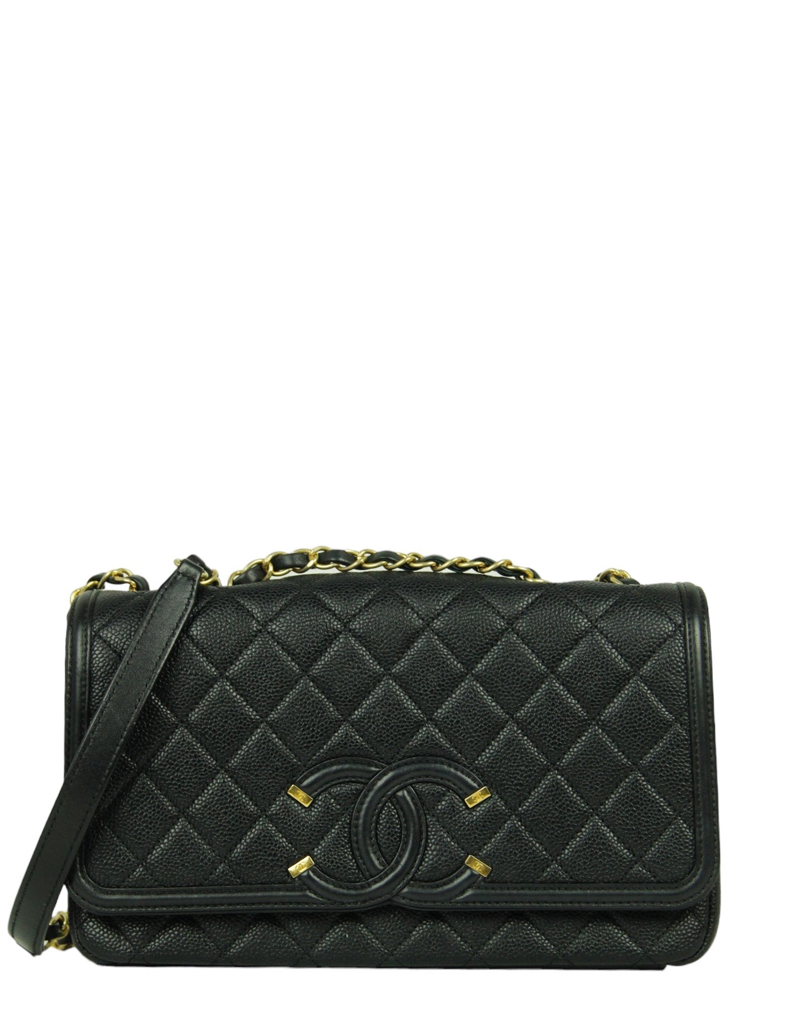 Chanel Black Caviar Medium CC Filigree Crossbody Bag - Rovelle Bags