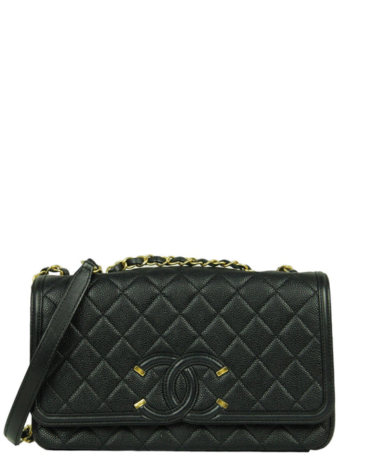 Chanel Black Caviar Medium CC Filigree Crossbody Bag - Rovelle Bags