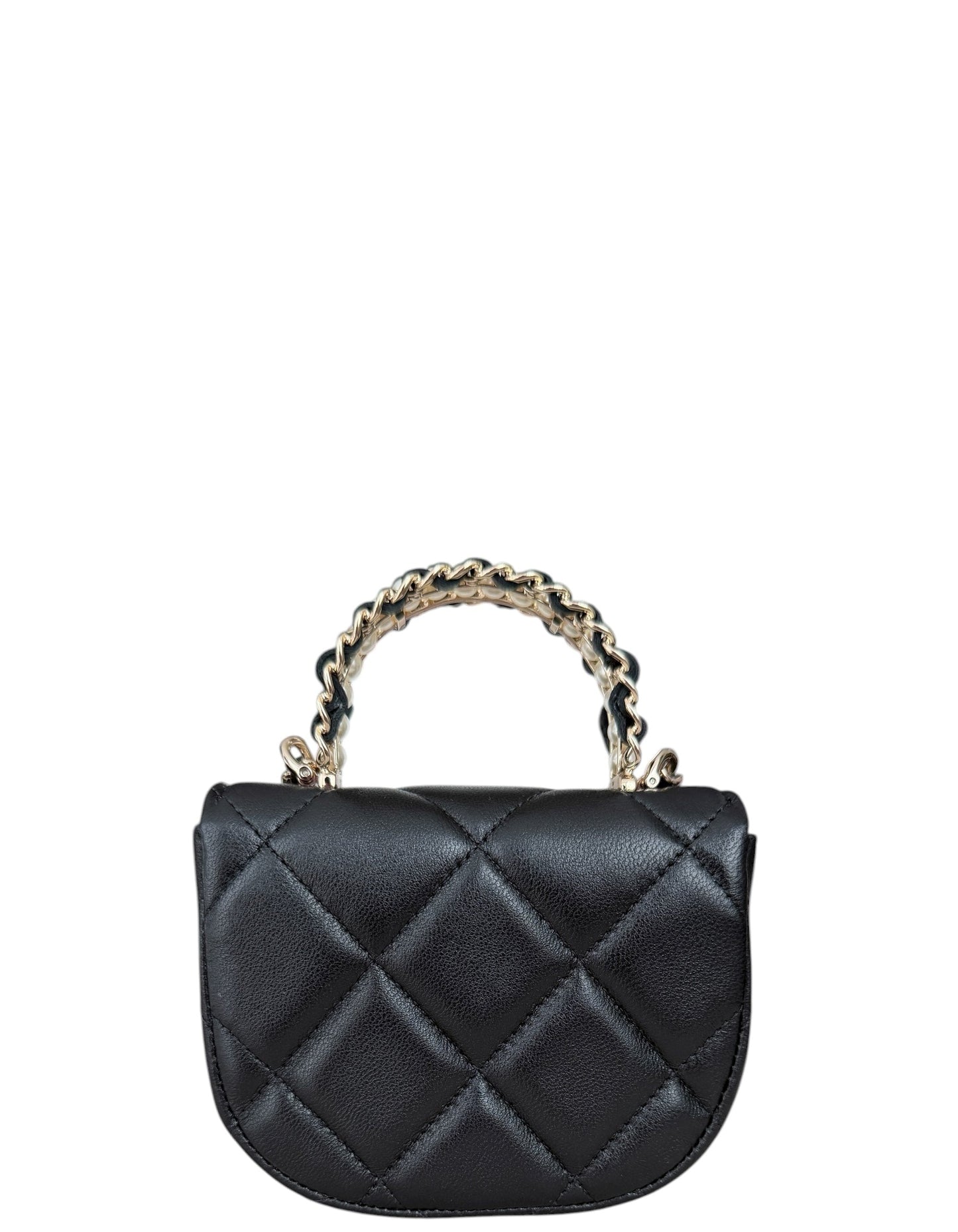Chanel Black Lambskin Quilted Pearl Top Handbag - Rovelle Bags