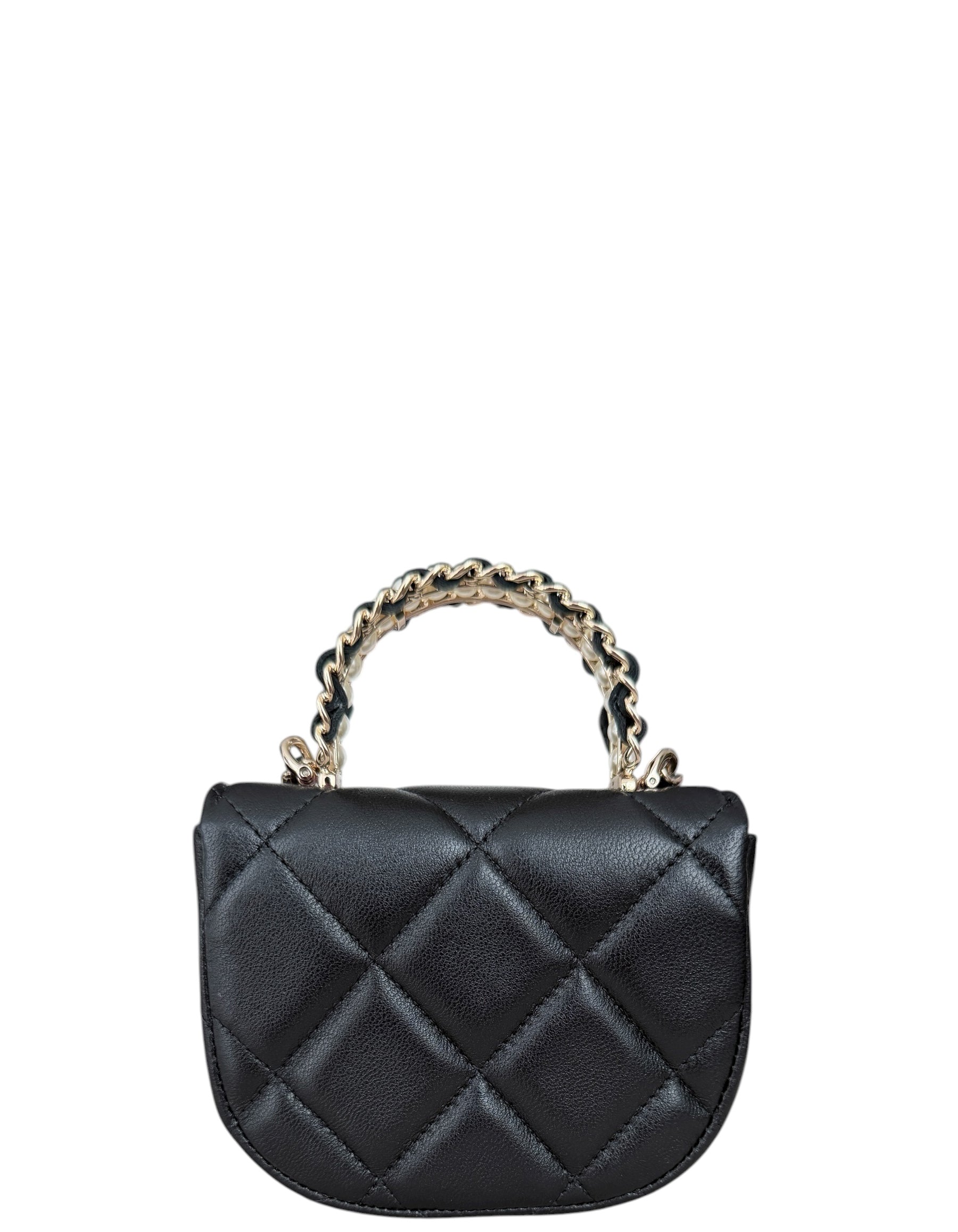 Chanel Black Lambskin Quilted Pearl Top Handbag - Rovelle Bags