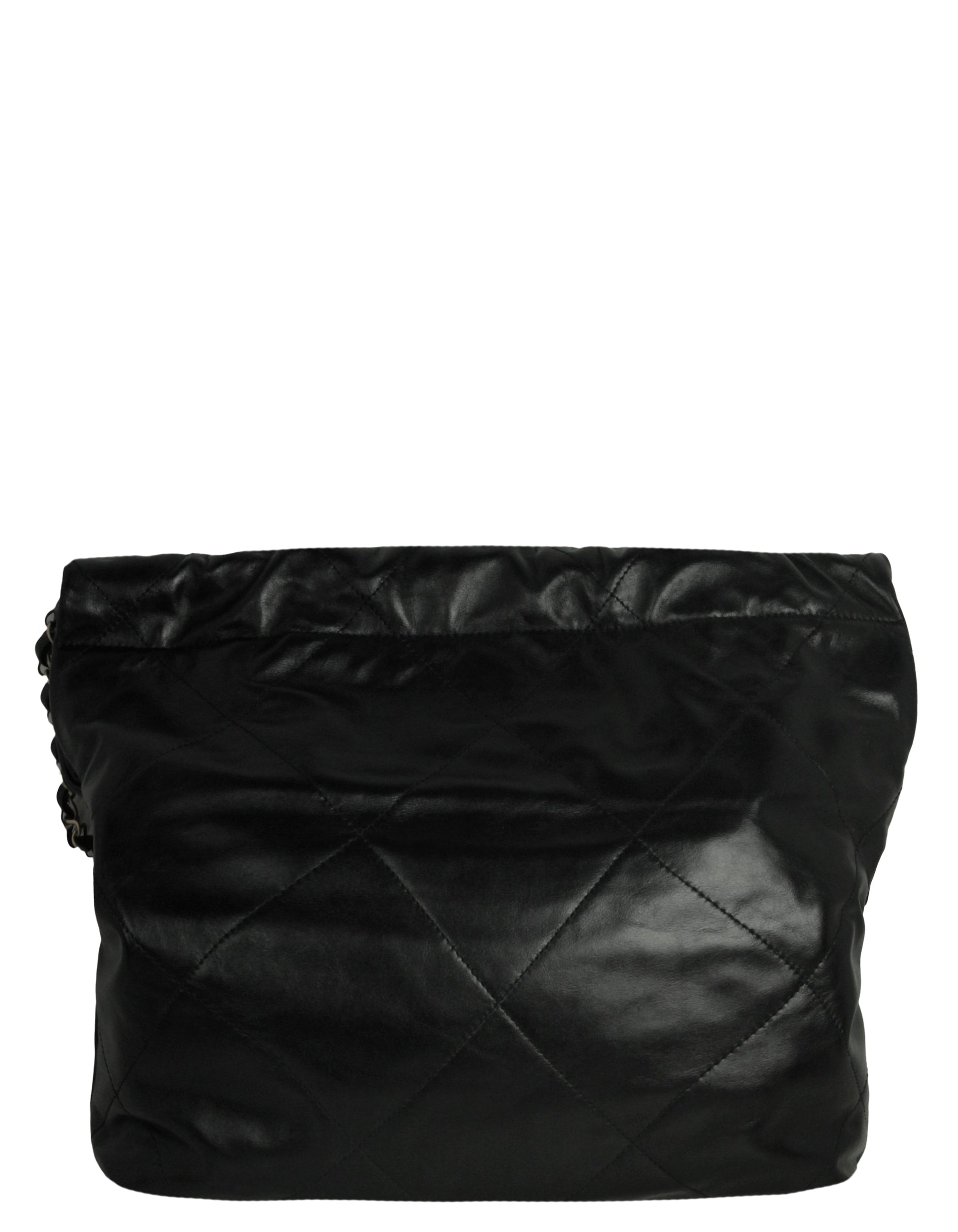 Chanel Black Shiny Calfskin Quilted Small Tote Bag - Rovelle Bags