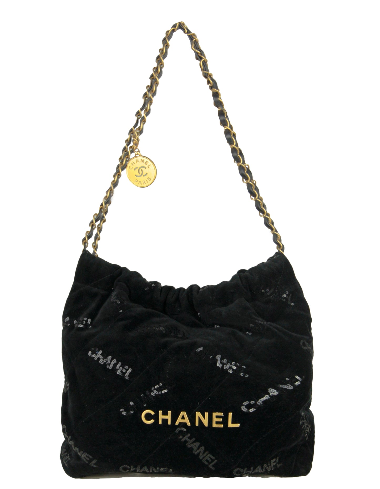 Chanel Black Velvet Sequins Chanel 22 Tote Bag - Rovelle Bags
