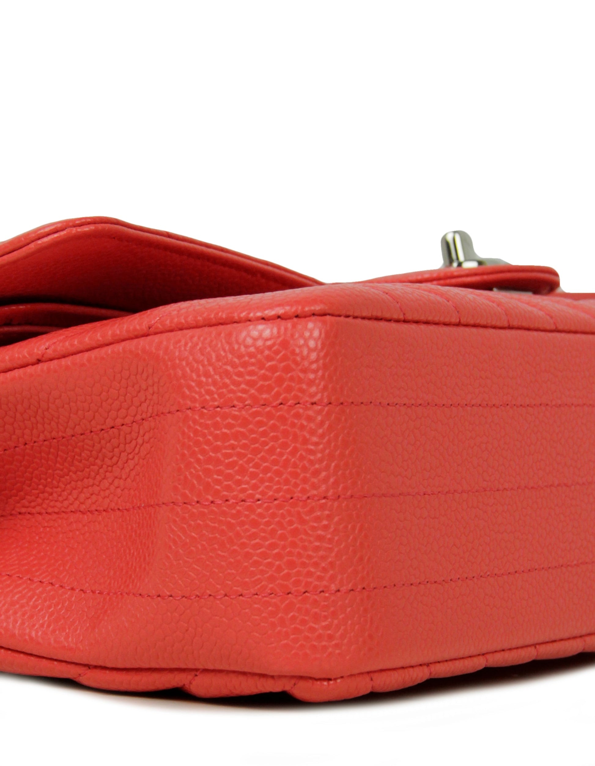 Chanel Coral Caviar Leather Chevron 10" Flap Bag - Rovelle Bags