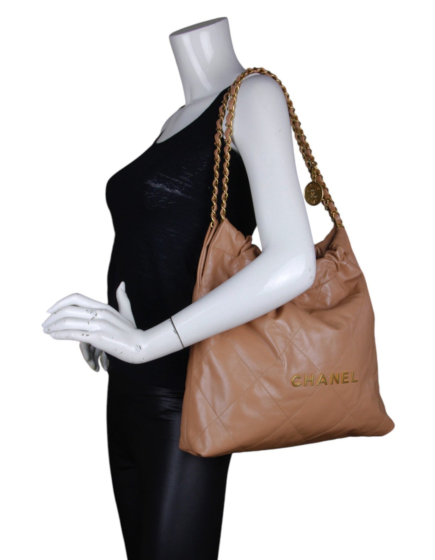 Chanel Dark Beige Leather Quilted Chanel Tote Bag - Rovelle Bags