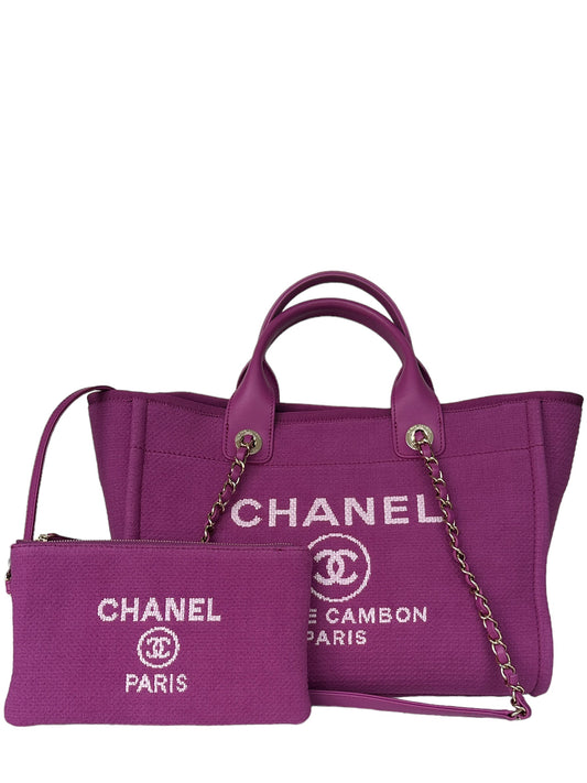 Chanel Mixed Fibers Magenta Small Deauville Tote Bag - Rovelle Bags