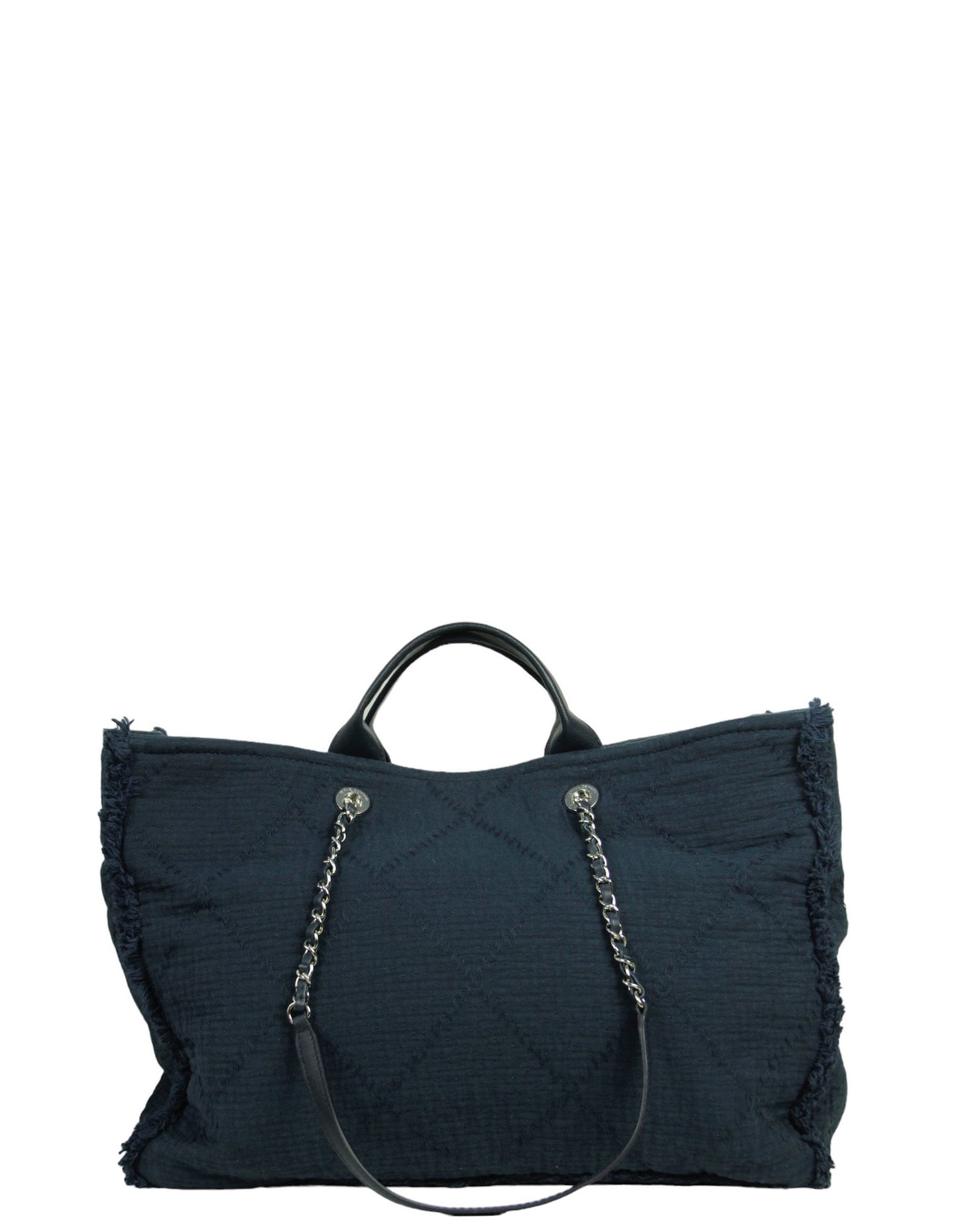 Chanel Navy Canvas Extra Large Double Tote Bag - Rovelle Bags