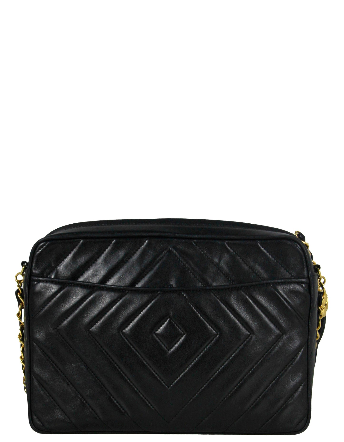Chanel Black Lambskin Leather Diamond Quilted Camera Bag - Rovelle Bags