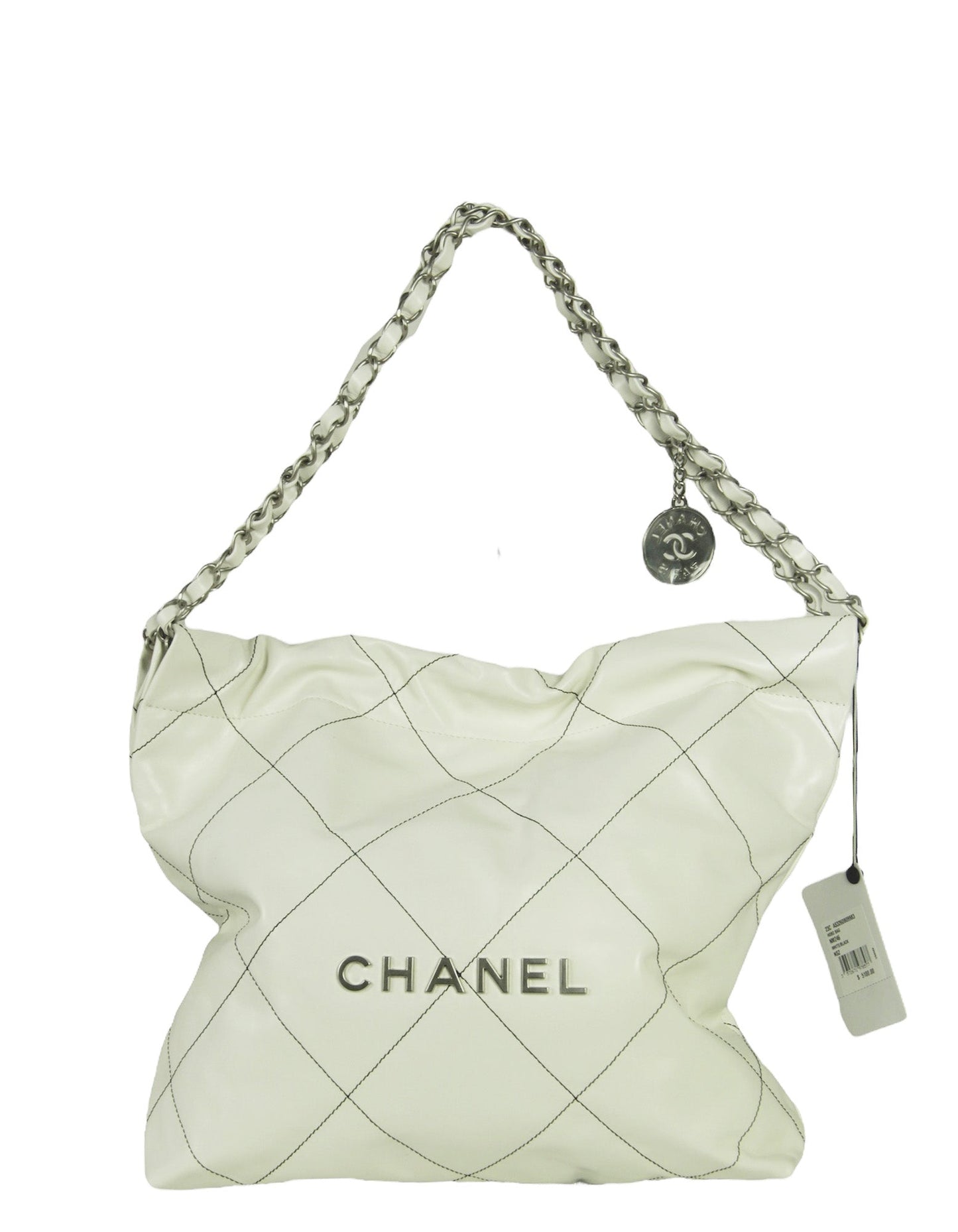Chanel White Leather Quilted Chanel 22 Tote Bag - Rovelle Bags