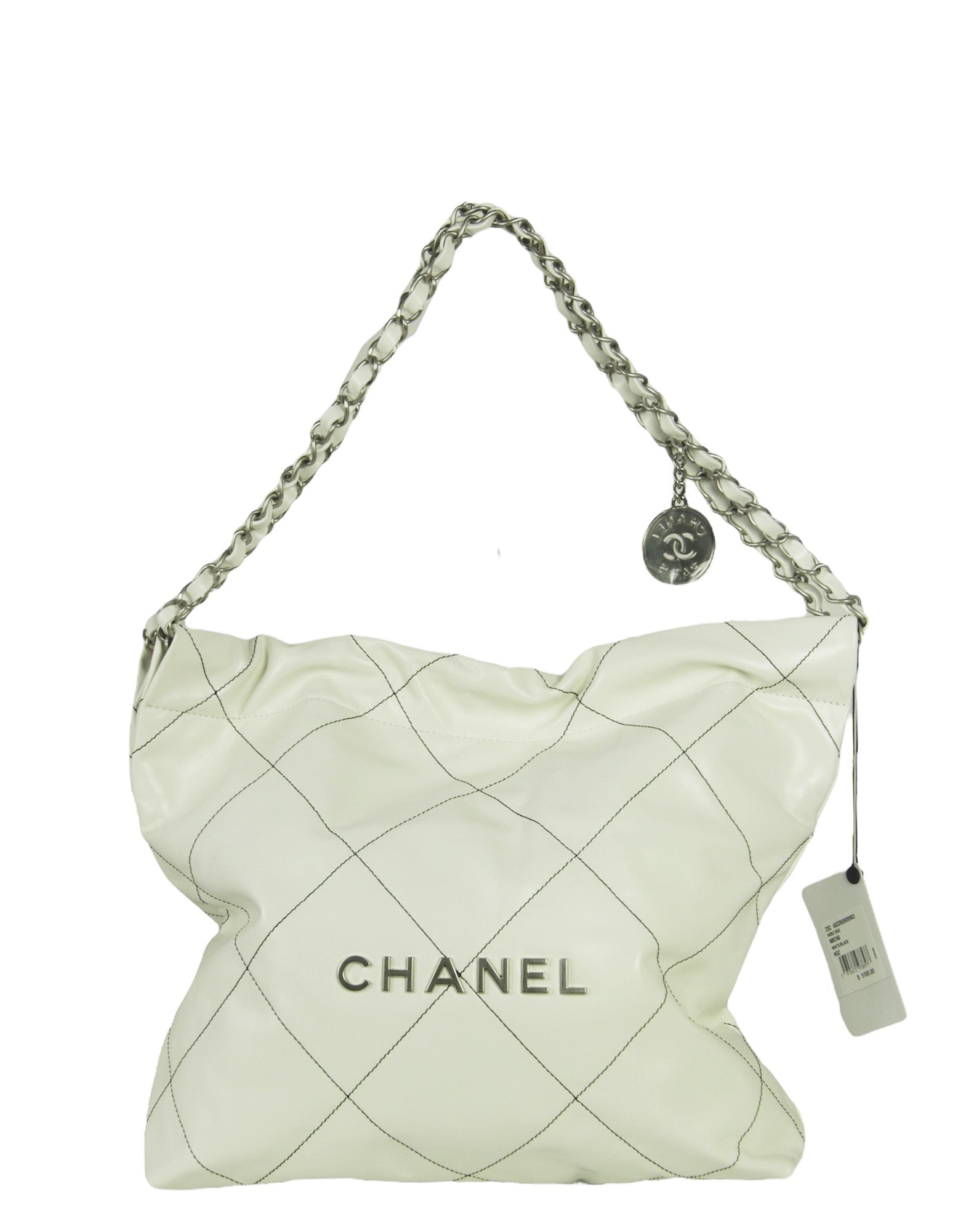 Chanel White Leather Quilted Chanel 22 Tote Bag - Rovelle Bags